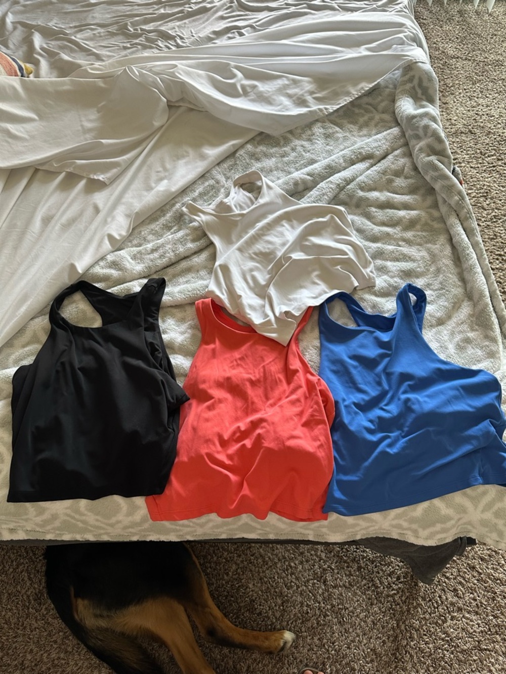 all in motion Racerback Tank Top — White, Black, Coral, Blue